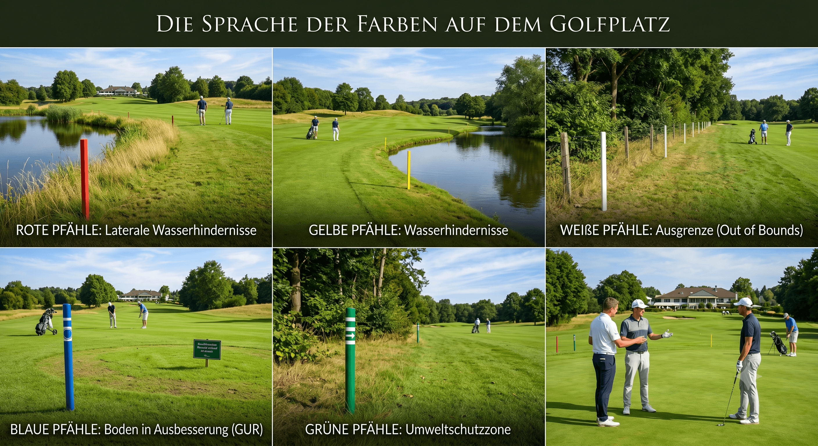 Was rote, gelbe, weiße, blaue und grüne Pfähle bedeuten
