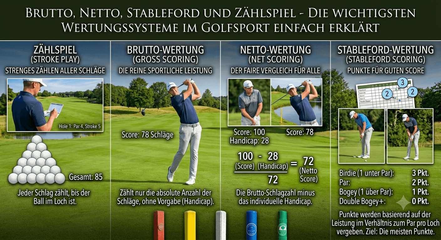 Brutto, Netto, Stableford und Zählspiel – Die wichtigsten Wertungssysteme im Golfsport einfach erklärt